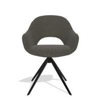 Silla de comedor Matera 6470 en tela Ascot Mouse (chocolate), base giratoria en negro, vista frontal
