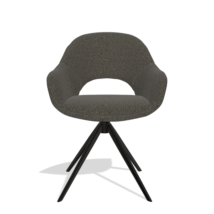 Silla de comedor Matera 6470 en tela Ascot Mouse (chocolate), base giratoria en negro, vista frontal