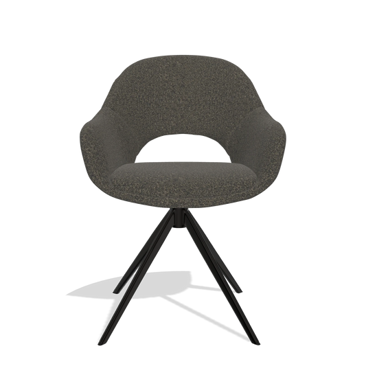 Chaise de salle à manger Matera 6470 en tissu Ascot Mouse (chocolat), pied pivotant en noir, vue de face
