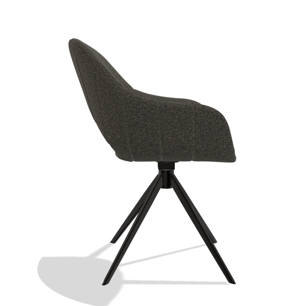 Silla de comedor Matera 6470 en tela Ascot Mouse (chocolate), base giratoria en negro, vista lateral