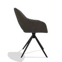 Silla de comedor Matera 6470 en tela Ascot Mouse (chocolate), base giratoria en negro, vista lateral