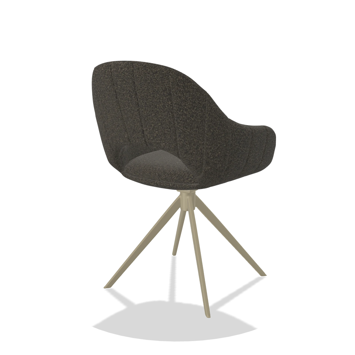 Silla de comedor Matera 6470 en tela Ascot Mouse (chocolate), base giratoria en champán, vista trasera en ángulo