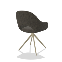 Silla de comedor Matera 6470 en tela Ascot Mouse (chocolate), base giratoria en champán, vista trasera en ángulo