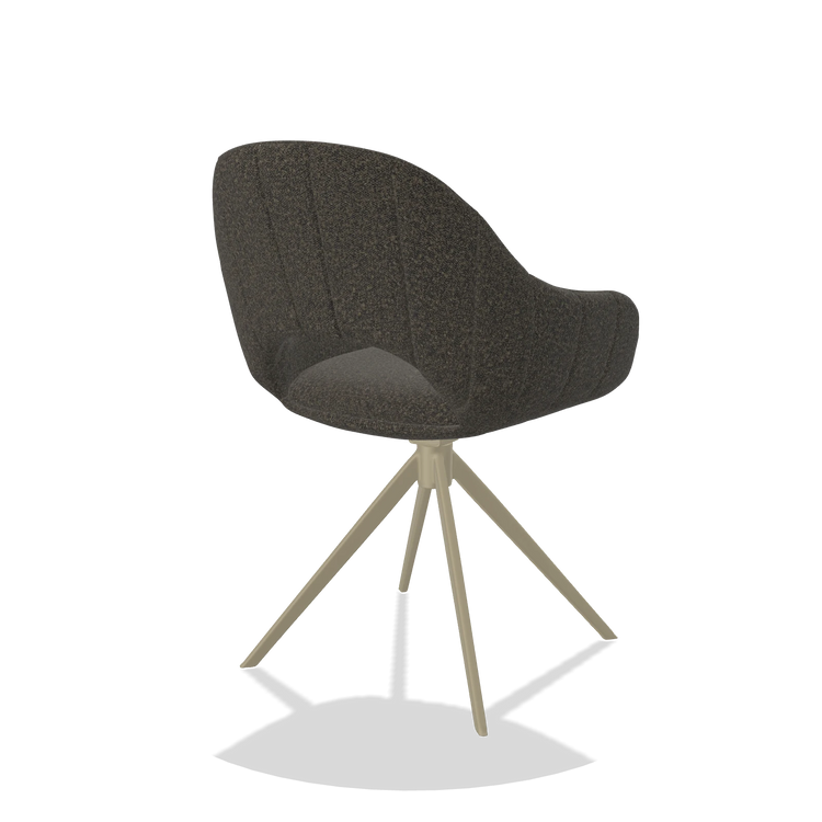 Silla de comedor Matera 6470 en tela Ascot Mouse (chocolate), base giratoria en champán, vista trasera en ángulo