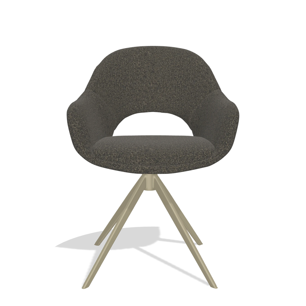 Silla de comedor Matera 6470 en tela Ascot Mouse (chocolate), base giratoria en champán, vista frontal