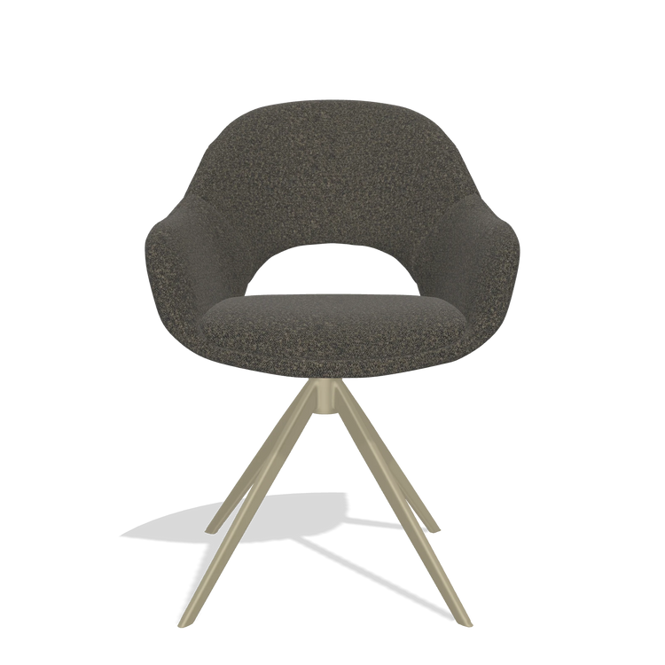 Silla de comedor Matera 6470 en tela Ascot Mouse (chocolate), base giratoria en champán, vista frontal