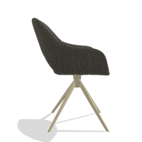 Silla de comedor Matera 6470 en tela Ascot Mouse (chocolate), base giratoria en champán, vista lateral