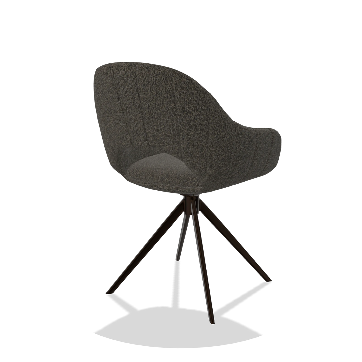 Silla de comedor Matera 6470 en tela Ascot Mouse (chocolate), base giratoria en espresso, vista trasera en ángulo