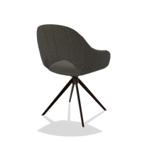 Silla de comedor Matera 6470 en tela Ascot Mouse (chocolate), base giratoria en espresso, vista trasera en ángulo