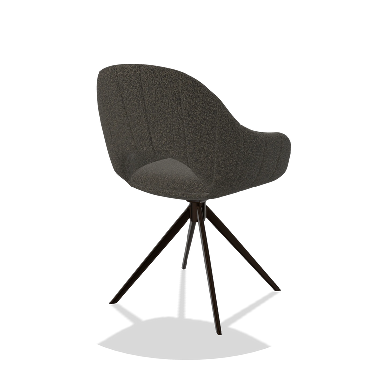 Silla de comedor Matera 6470 en tela Ascot Mouse (chocolate), base giratoria en espresso, vista trasera en ángulo
