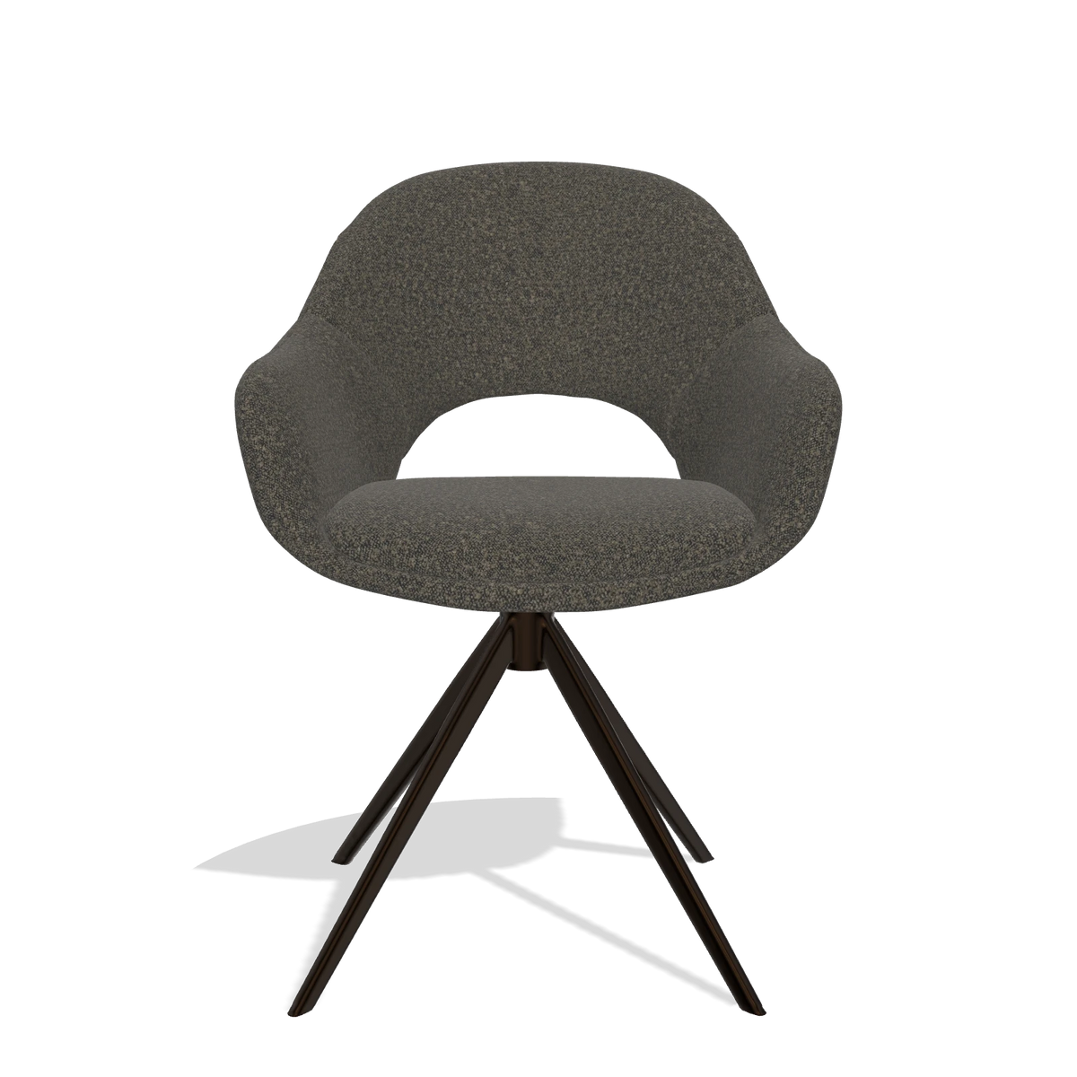 Silla de comedor Matera 6470 en tela Ascot Mouse (chocolate), base giratoria en espresso, vista frontal