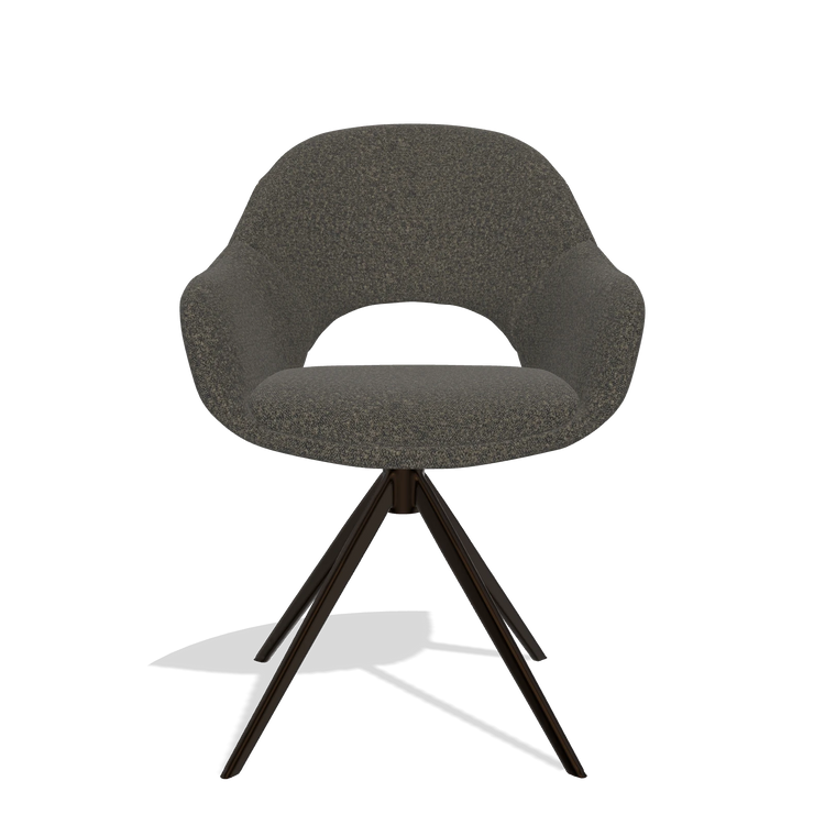 Silla de comedor Matera 6470 en tela Ascot Mouse (chocolate), base giratoria en espresso, vista frontal