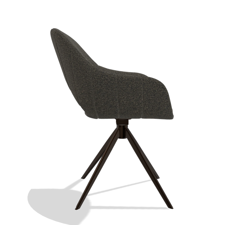 Silla de comedor Matera 6470 en tela Ascot Mouse (chocolate), base giratoria en espresso, vista lateral