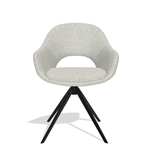 Chaise de salle à manger Matera 6470 en tissu Ascot Pearl (gris clair), pied pivotant en noir, vue de face