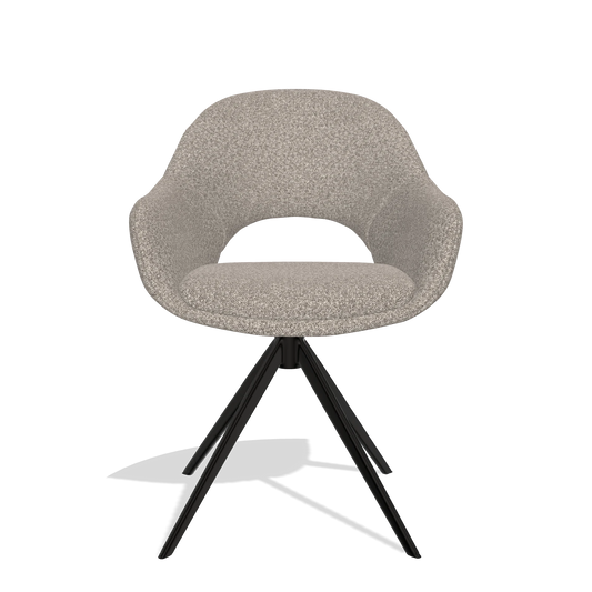Chaise de salle à manger Matera 6470 en tissu Ascot Toffee (gris), pied pivotant en noir, vue de face