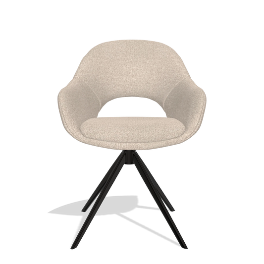 Silla de comedor Matera 6470 en tela Cayenne 102 (arena), base giratoria en negro, vista frontal