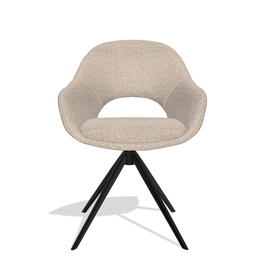 Silla de comedor Matera 6470 en tela Cayenne 196 (rosa palo), base giratoria en negro, vista frontal