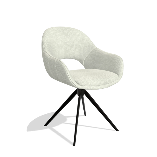 Silla de comedor Matera 6470 en tela Energy 101 (gris claro), base giratoria en negro, vista en ángulo