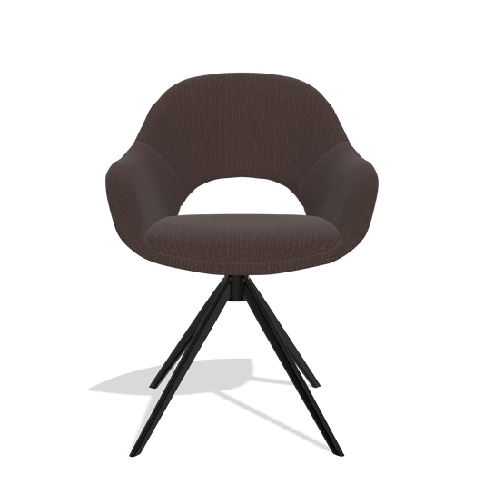 Silla de comedor Matera 6470 en tela Energy 34 (chocolate), base giratoria en negro, vista frontal