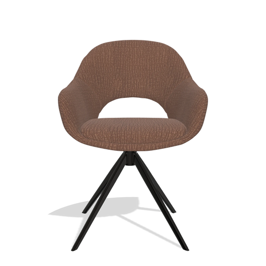 Silla de comedor Matera 6470 en tela Energy 96 (marrón), base giratoria en negro, vista frontal