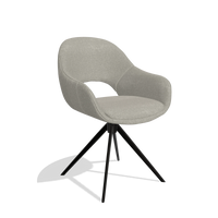 Dining Chair Matera 6470 in Glory 01 fabric (greige), black swivel base, angled view