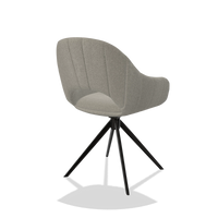 Dining Chair Matera 6470 in Glory 01 fabric (greige), black swivel base, back angled view