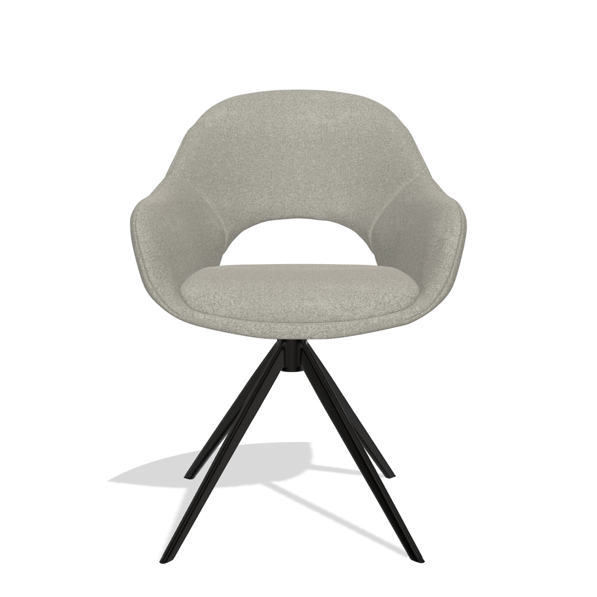 Dining Chair Matera 6470 in Glory 01 fabric (greige), black swivel base, front view