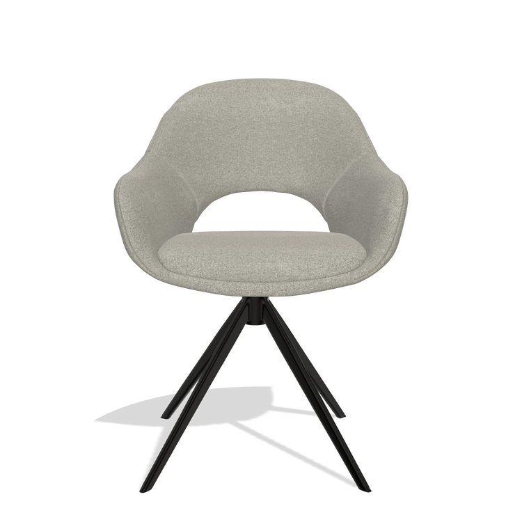Dining Chair Matera 6470 in Glory 01 fabric (greige), black swivel base, front view