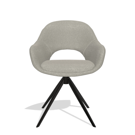 Silla de comedor Matera 6470 en tela Glory 01 (greige), base giratoria en negro, vista frontal