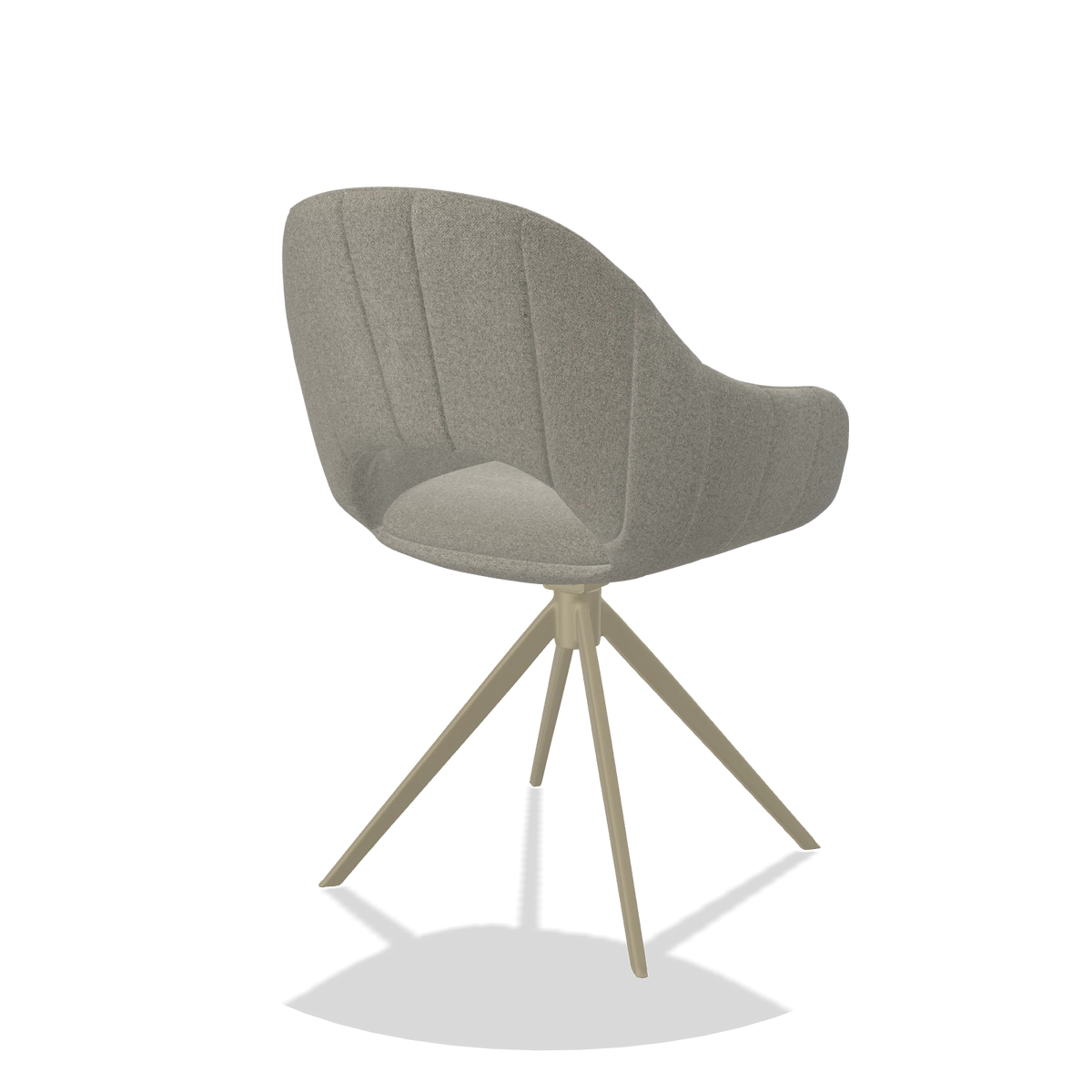 Dining Chair Matera 6470 in Glory 01 fabric (greige), champagne swivel base, back angled view
