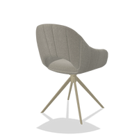 Dining Chair Matera 6470 in Glory 01 fabric (greige), champagne swivel base, back angled view