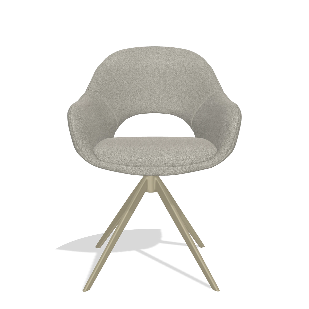 Dining Chair Matera 6470 in Glory 01 fabric (greige), champagne swivel base, front view