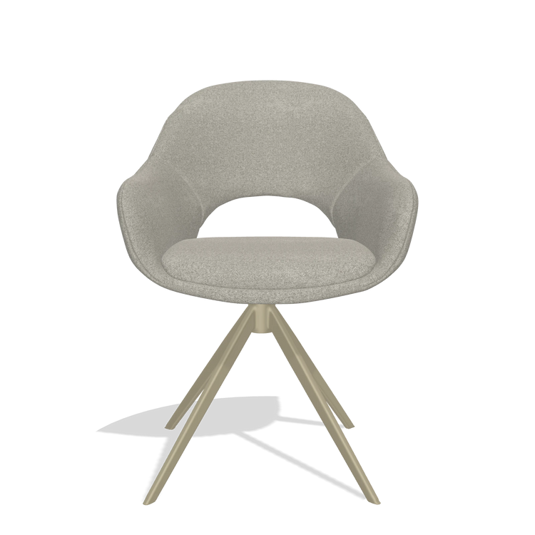 Dining Chair Matera 6470 in Glory 01 fabric (greige), champagne swivel base, front view
