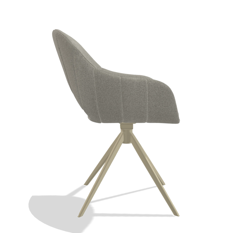 Dining Chair Matera 6470 in Glory 01 fabric (greige), champagne swivel base, side view
