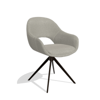 Dining Chair Matera 6470 in Glory 01 fabric (greige), espresso swivel base, angled view