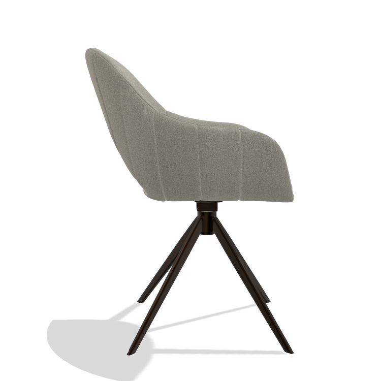 Dining Chair Matera 6470 in Glory 01 fabric (greige), espresso swivel base, side view