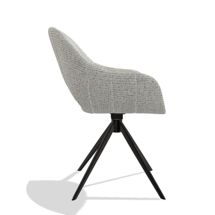 Silla de comedor Matera 6470 en tela Horta 186 (gris claro), base giratoria en negro, vista lateral