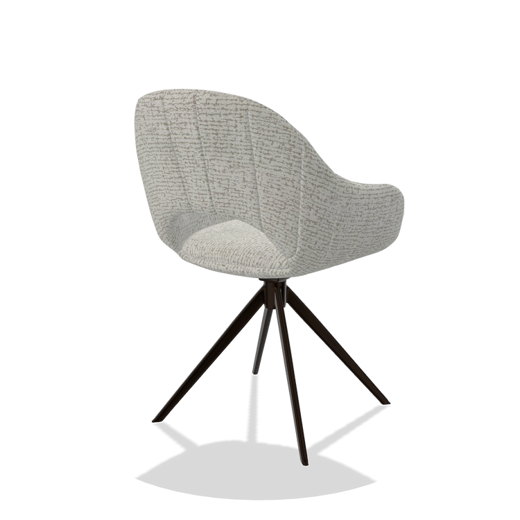 Silla de comedor Matera 6470 en tela Horta 186 (gris claro), base giratoria en espresso, vista trasera en ángulo
