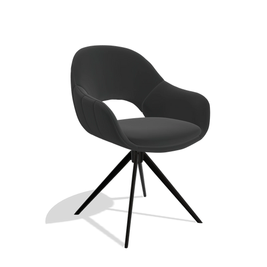 Esszimmerstuhl Matera 6470 in Leder A804 (Schwarz), Drehfuß in Schwarz, Schrägansicht
