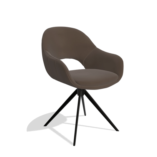 Dining Chair Matera 6470 in Leather A825 (brown), black swivel base, angled view
