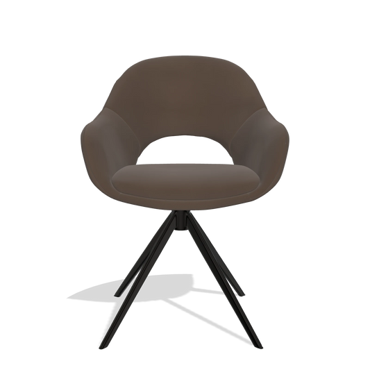 Dining Chair Matera 6470 in Leather A825 (brown), black swivel base, front view