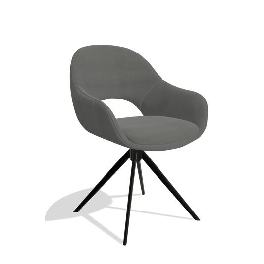 Esszimmerstuhl Matera 6470 in Leder B400 (Dunkelgrau), Drehfuß in Schwarz, Schrägansicht