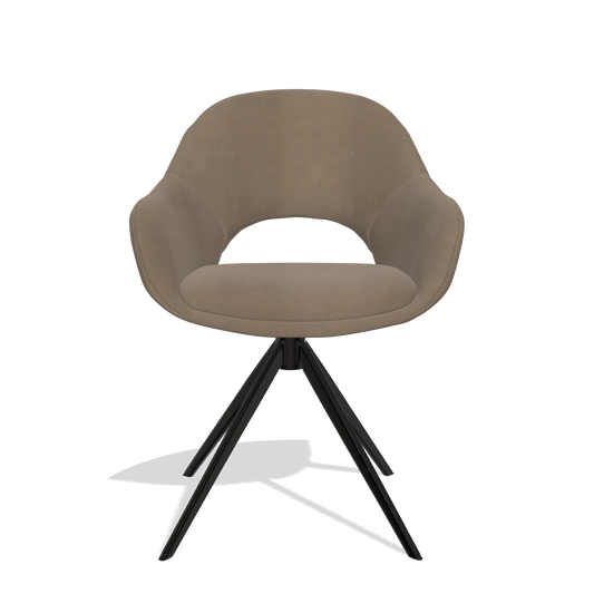 Esszimmerstuhl Matera 6470 in Leder B402 (Taupe), Drehfuß in Schwarz, Vorderansicht