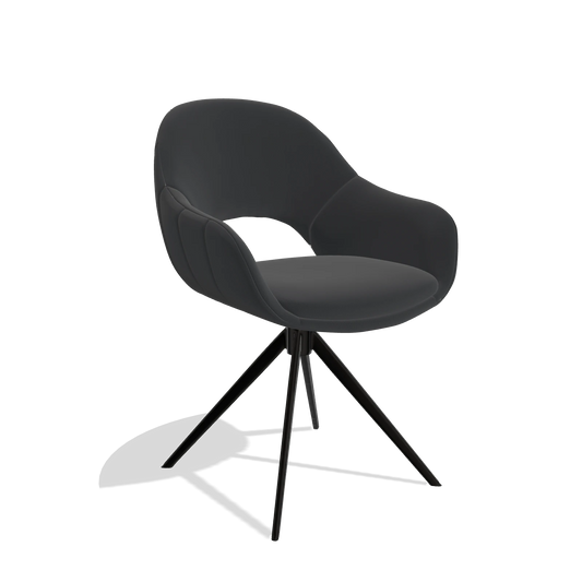 Esszimmerstuhl Matera 6470 in Leder B500 (Schwarz), Drehfuß in Schwarz, Schrägansicht