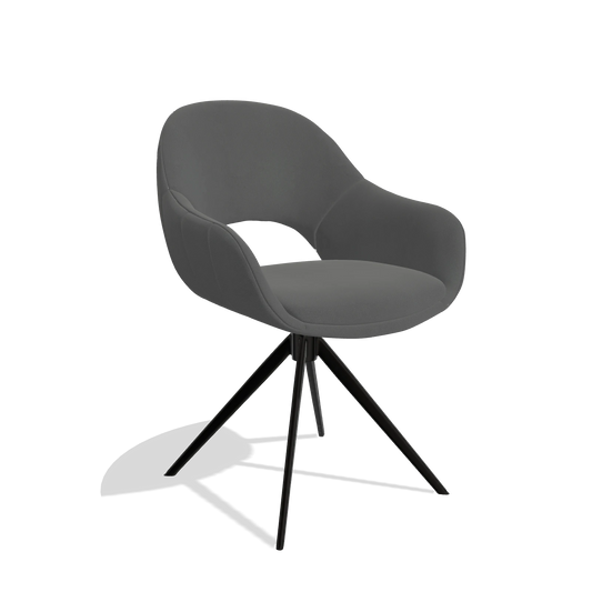 Dining Chair Matera 6470 in Leather B502 (dark grey), black swivel base, angled view