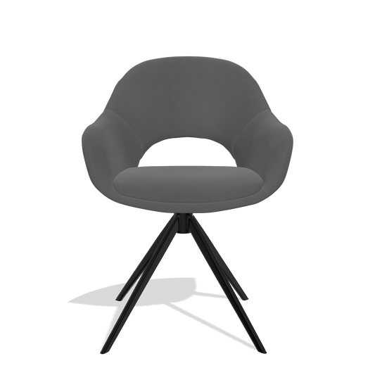 Dining Chair Matera 6470 in Leather B502 (dark grey), black swivel base, front view