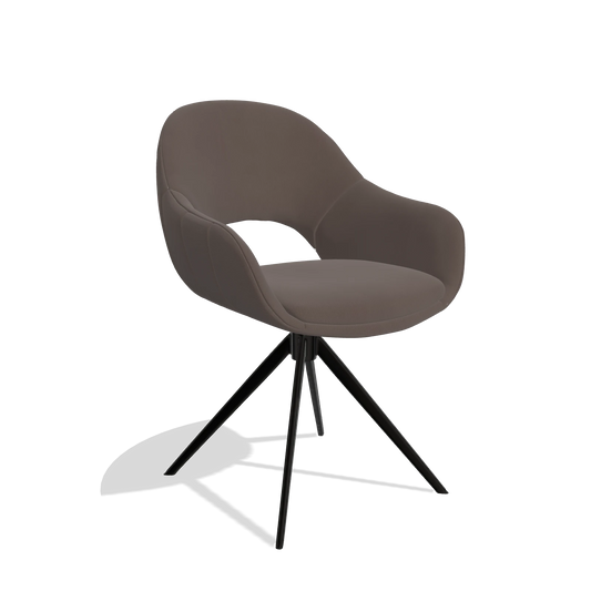 Dining Chair Matera 6470 in Leather B535 (brown), black swivel base, angled view