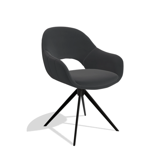 Dining Chair Matera 6470 in Leather B900 (black), black swivel base, angled view