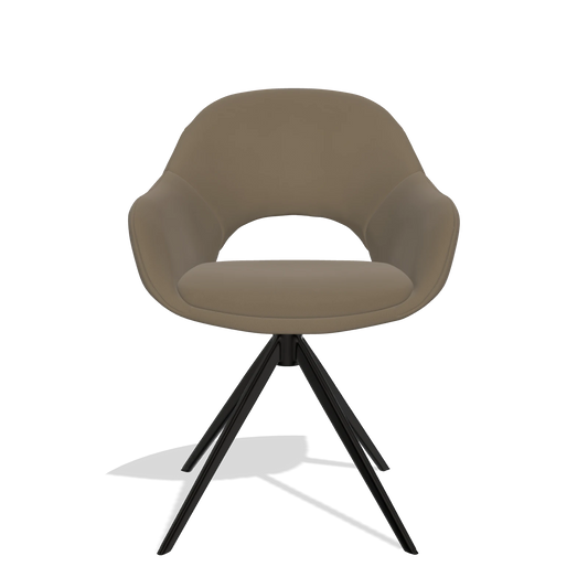 Dining Chair Matera 6470 in Leather B901 (olive), black swivel base, front view