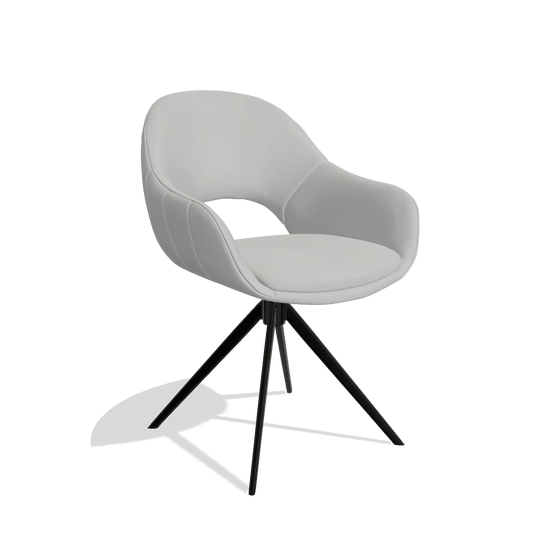 Chaise de salle à manger Matera 6470 en Cuir B904 (gris clair), pied pivotant en noir, vue de trois-quarts